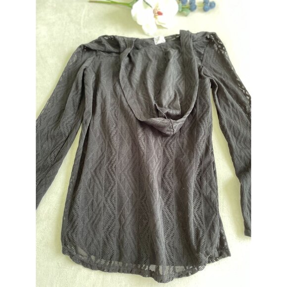 Sheer Hooded Lightweight Knit Tunic Pockets & Geometric Pattern  M Whimsigoth - Picture 3 of 11